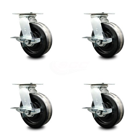 Service Caster 8 Inch Phenolic Wheel Heavy Duty Top Plate Swivel Caster with Brakes, 4PK SCC-55S825-PHR-SLB-4